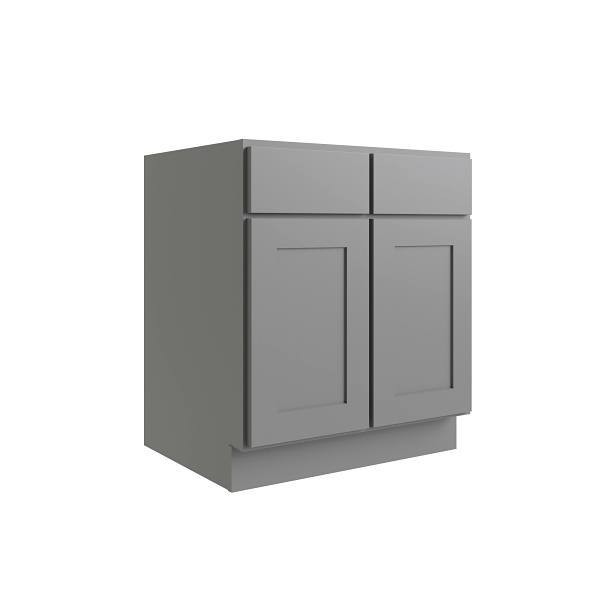 CNC Cabinetry Luxor 2-Door Base Cabinet, 39"W X 34.5"H X 24"D, Shaker Misty Grey