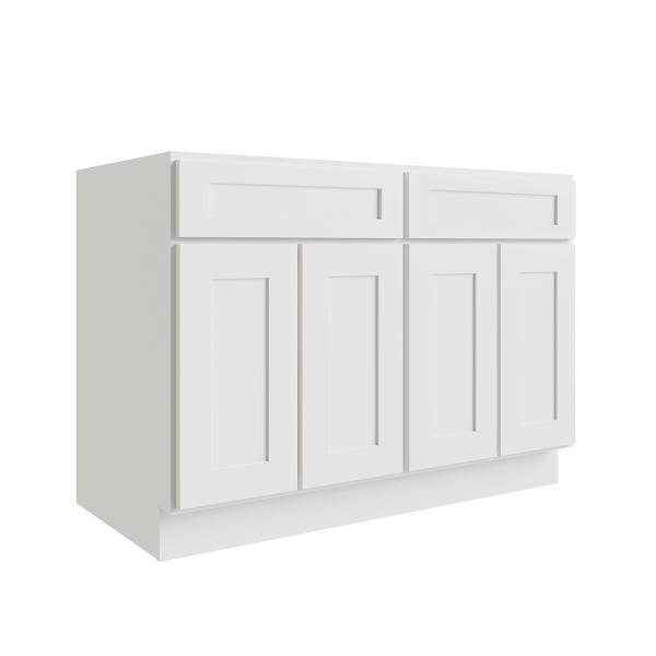 CNC Cabinetry Luxor 4-Door Base Cabinet, 4 Pull Out, 5-Pc, 48"W, Shaker White