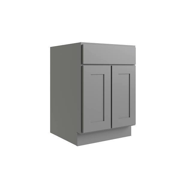 CNC Cabinetry Luxor 2-Door Base Cabinet, 24"W X 34.5"H X 24"D, Shaker Misty Grey