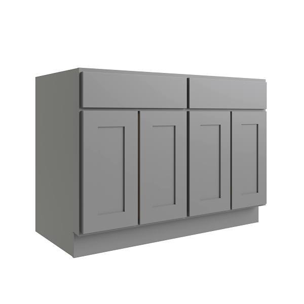 CNC Cabinetry Luxor 4-Door Base Cabinet, 2 Pull Out, 48"W, Shaker Misty Grey