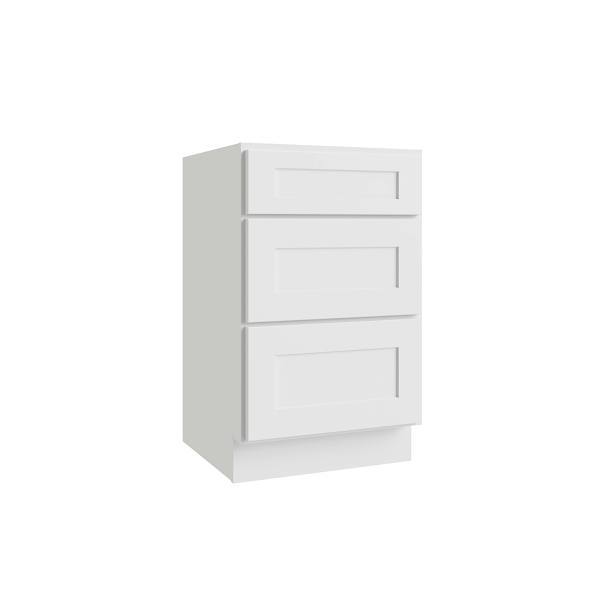 CNC Cabinetry Luxor 3-Drawer Vanity Base Cabinet, 5-Pc Drawer, 24"W Shaker White