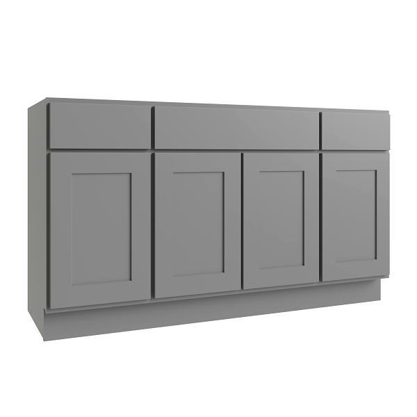 CNC Cabinetry Luxor 4-Door Vanity Base Cabinet, 60"W X 34.5"H, Shaker Misty Grey