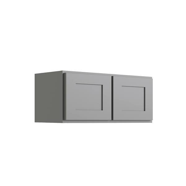 CNC Cabinetry Luxor 2-Door Wall Cabinet, 30"W X 15"H X 12"D, Shaker Misty Grey