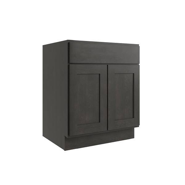 CNC Cabinetry Luxor 2-Door Base Cabinet, 1 Pull Out, 27"W, Shaker Smoky Grey