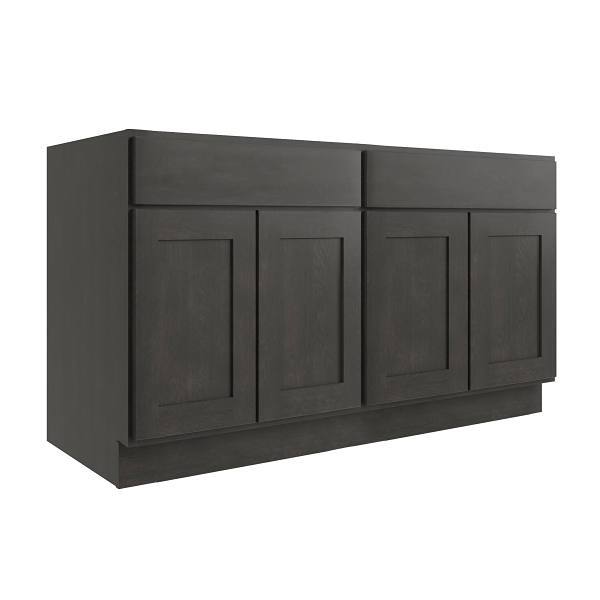 CNC Cabinetry Luxor 4-Door Base Cabinet, 2 Pull Out, 48"W, Shaker Smoky Grey