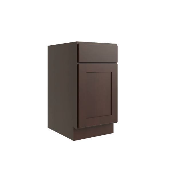 Cnc Cabinetry Luxor 15" Base Cabinet, 1 Pull Out, Left Hinge, Shaker Espresso