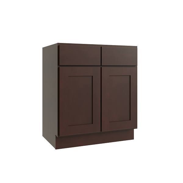 CNC Cabinetry Luxor 2-Door Base Cabinet, 2 Pull Out, 30"W, Shaker Espresso