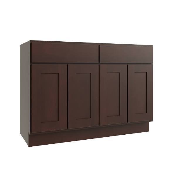 CNC Cabinetry Luxor 4-Door Base Cabinet, 2 Pull Out, 48"W, Shaker Espresso