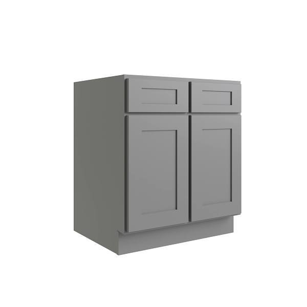 CNC Cabinetry Luxor 2-Door Base Cabinet, 5-Pc Drawer, 33"W, Shaker Misty Grey
