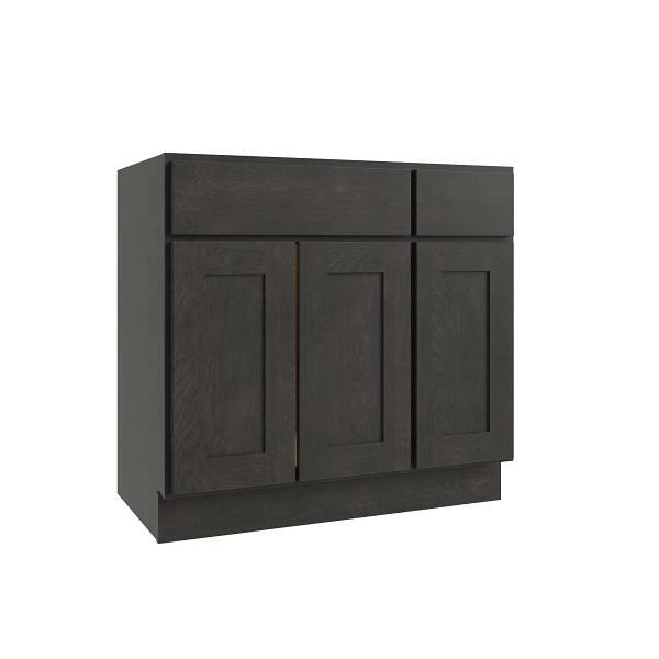CNC Cabinetry Luxor 3-Door Vanity Base Cabinet, 36"W X 34.5"H, Shaker Smoky Grey