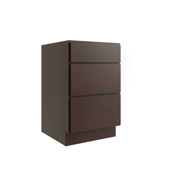 Cnc Cabinetry Luxor 18" 3-Drawer Base Cabinet, Ada Height, Shaker Espresso