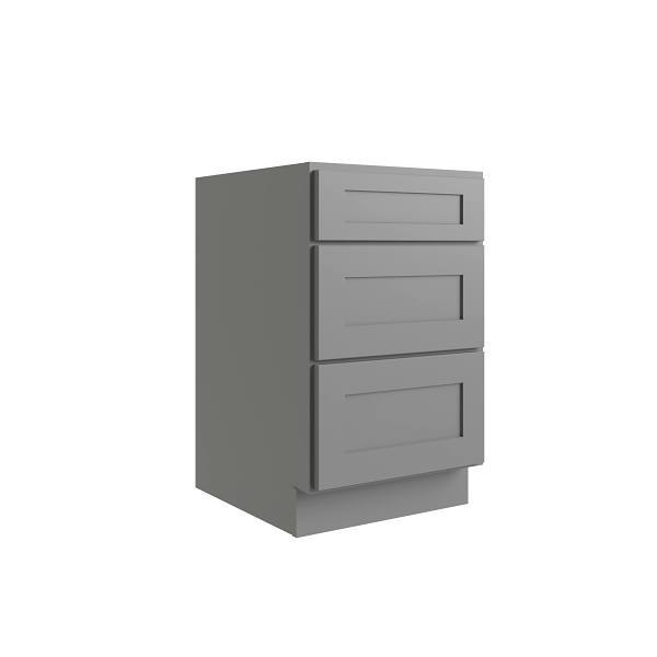 Cnc Cabinetry Luxor 15" 3-Drawer Base Cabinet, Ada 5-Pc Drawer Shaker Misty Grey