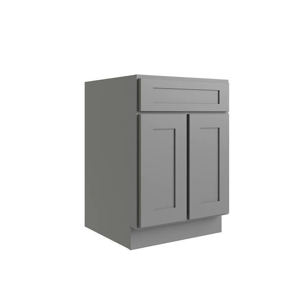 CNC Cabinetry Luxor 2-Door Base Cabinet, 5-Pc Drawer, 27"W, Shaker Misty Grey
