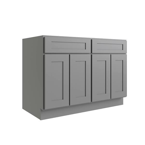 Cnc Cabinetry Luxor 4-Door Base Cabinet, 4 Pullout, 5-Pc, 48", Shaker Misty Grey