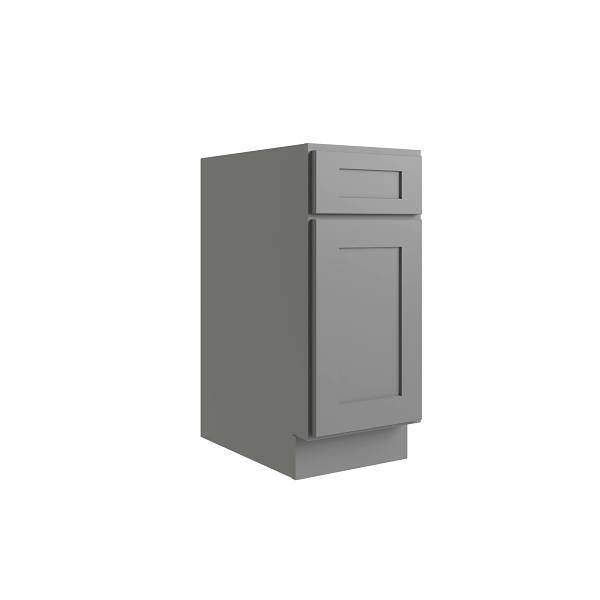 Cnc Cabinetry Luxor 15" Base Cabinet, 1 Pull Out, 5-Pc, Left, Shaker Misty Grey