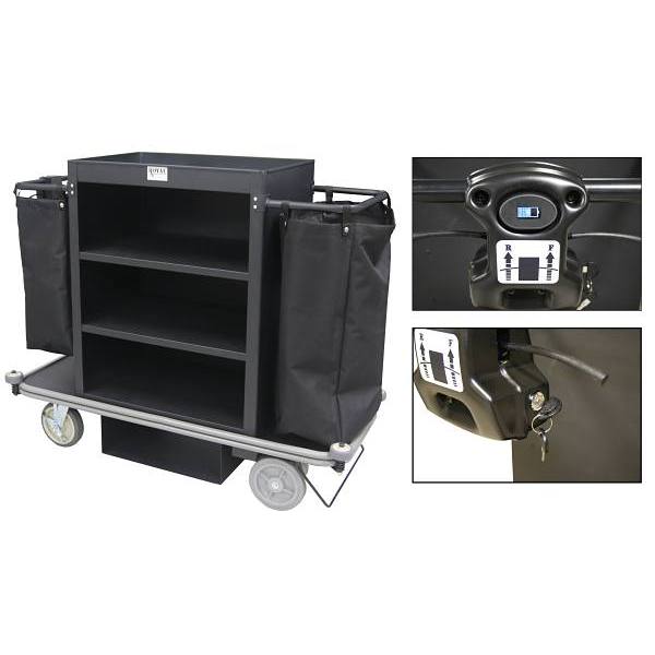 Royal Basket Trucks Motorized Deluxe Housekeeping Cart-Black- 8" Casters