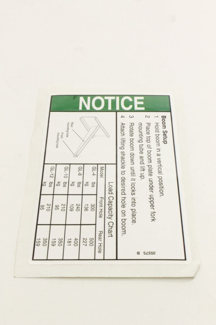 Genie Part # 35575GT – Decal, Boom Set-Up