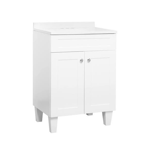Zenna Home Westport Vanity And Sink Top, White Shaker Doors, 24"W X 35"H X 18"D