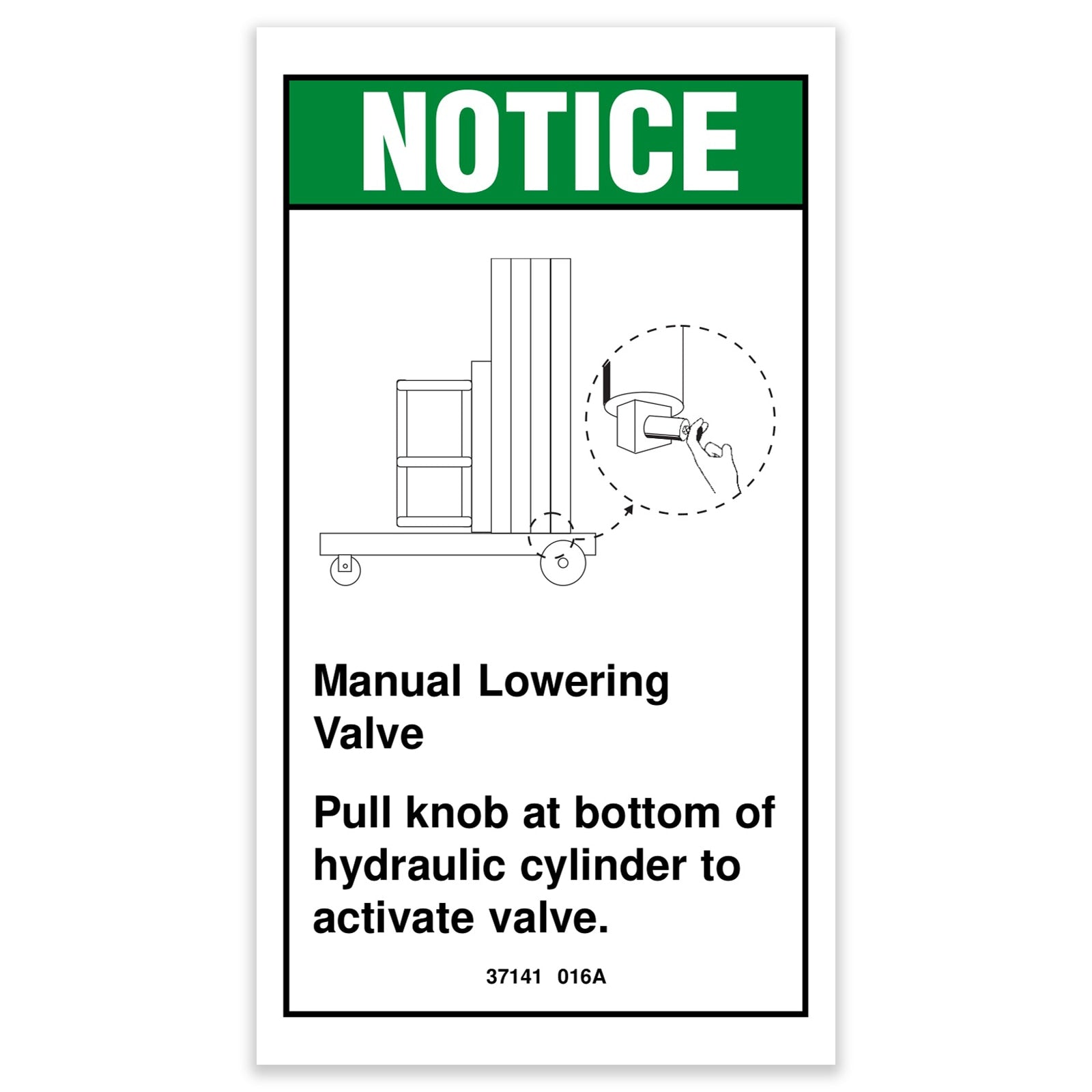 Genie Part # 37141GT – Decal, Notice, Manual Lowering