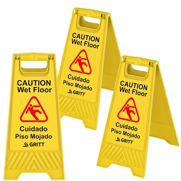 Gritt Commercial Yellow Caution Wet Floor Sign Package Of 3
