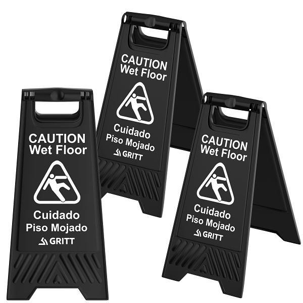 Gritt Commercial Black Caution Wet Floor Sign Package Of 3