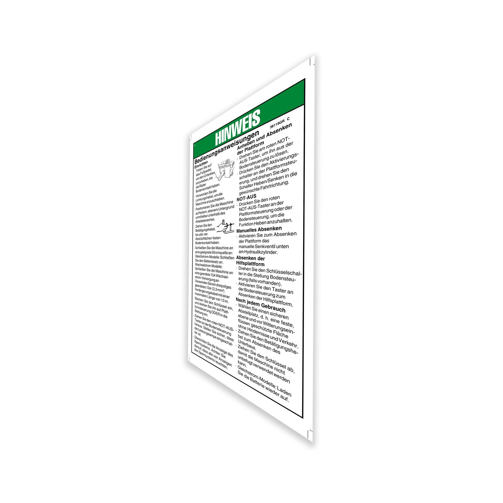 Genie Part # 38119GRGT – Decal, Notice, Operator Instructio