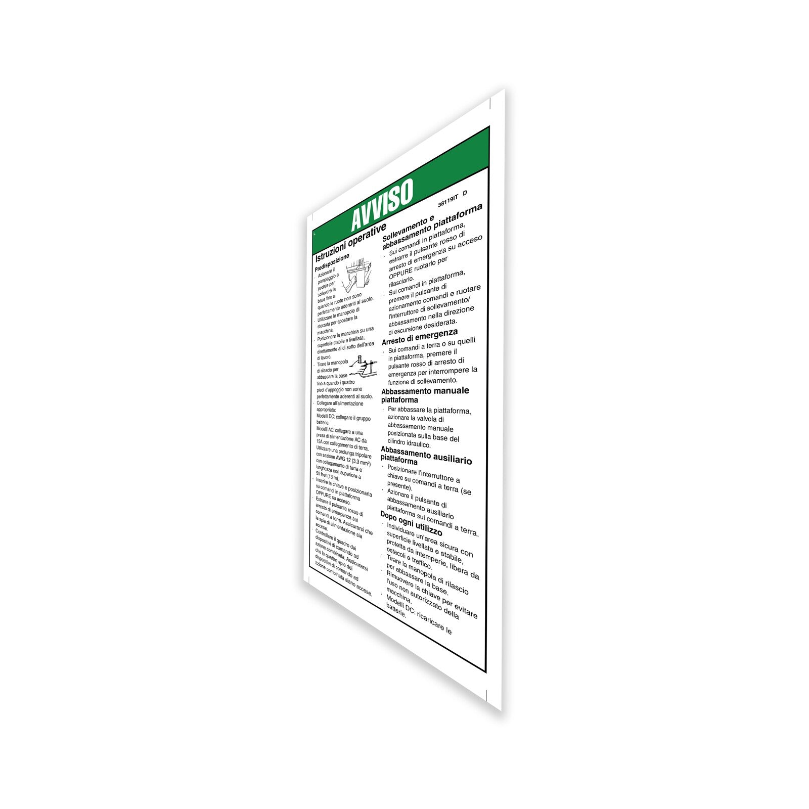 Genie Part # 38119ITGT – Decal, Notice, Operator Instructio