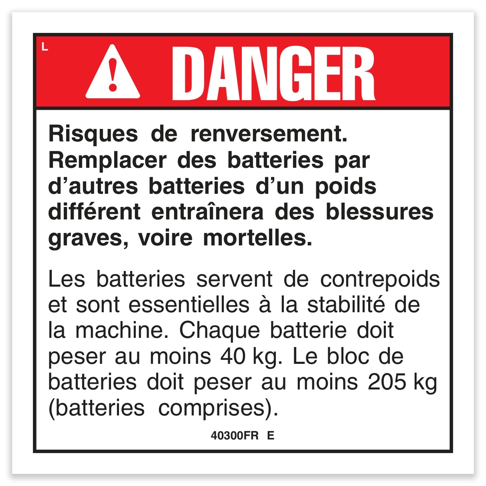 Genie Part # 40300FRGT – Decal, Danger, Tip-Over Battery