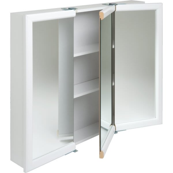 Zenith 24w X 26" Surface Mount White Tri-View Wood Mirrored Medicine Cabinet