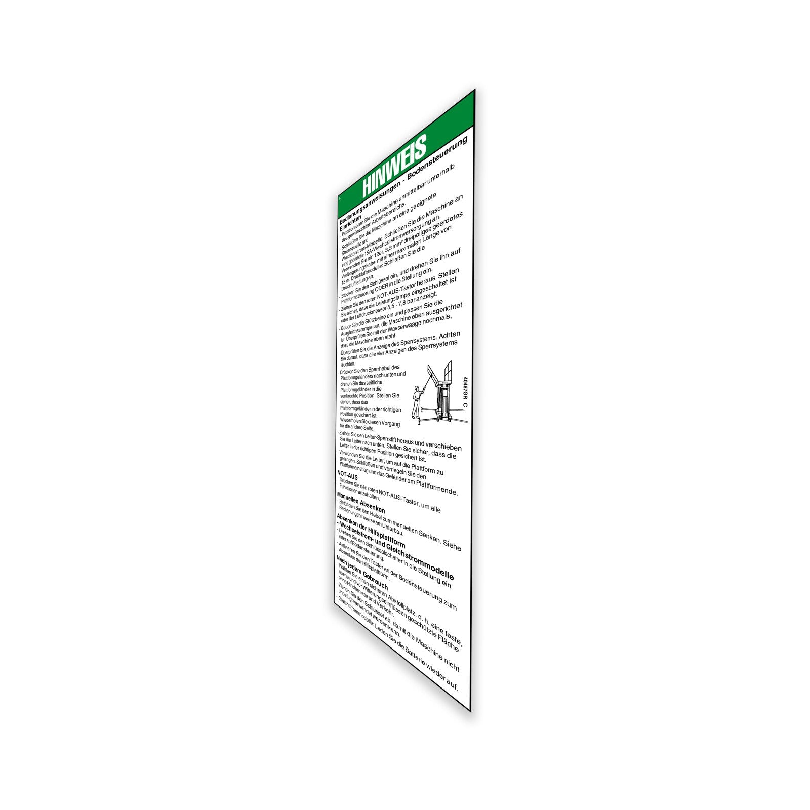 Genie Part # 40467GRGT – Decal, Notice, Oper Inst, GR, DPLS