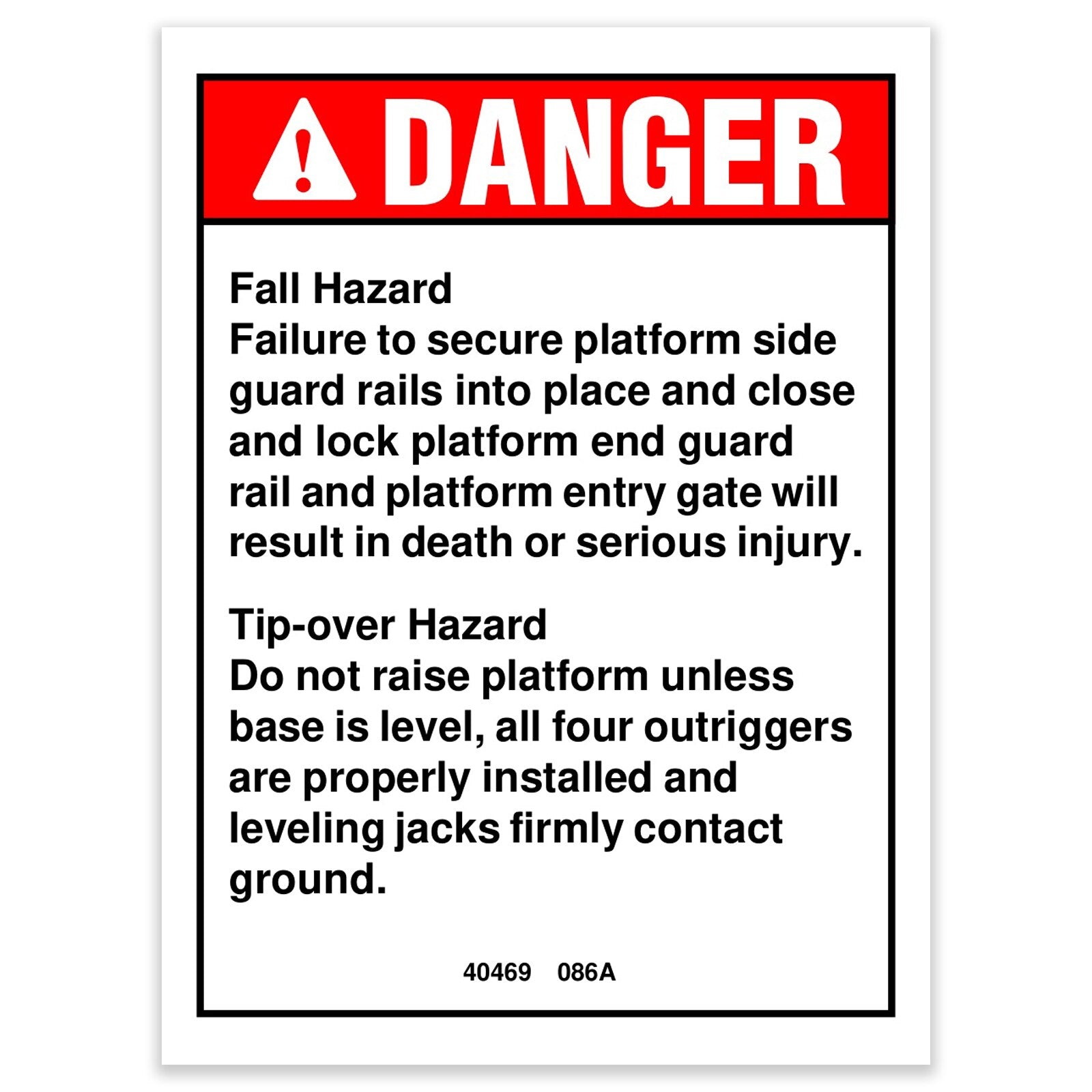 Genie Part # 40469GT – Decal, Danger, Tip-Over/Fall