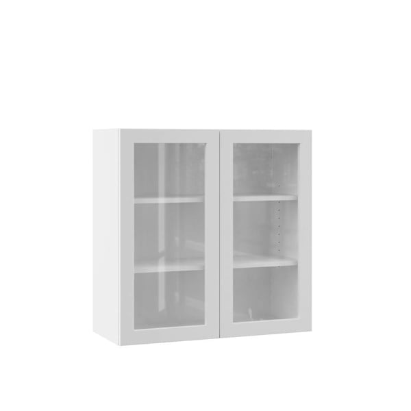 Hampton Bay Designer Series Edgeley 30" W x 12" D x 30" H Assembled Slab Glass Door Wall Cabinet, White