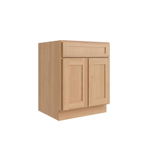 CNC Cabinetry Luxor Double Door Base Cabinet, 2 Pull Out, 5 Piece, 27"W, Harvest