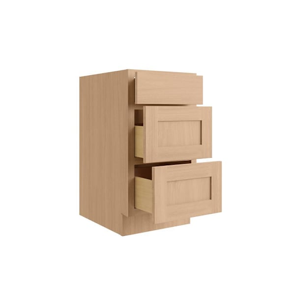 CNC Cabinetry Luxor 3-Drawers Base Cabinet, 18"W x 34.5"H x 24"D, Harvest