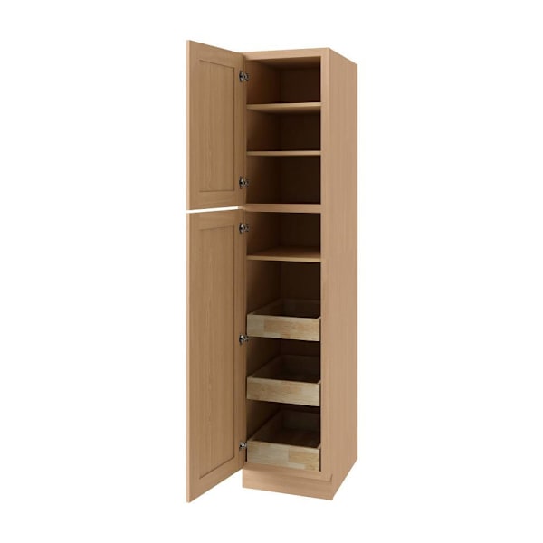 CNC Cabinetry Luxor 2 Single Left Door Cabinet, 3 Pull Out, 18"W x 90"H, Harvest