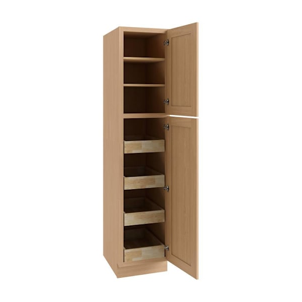 CNC Cabinetry Luxor 2 Single Door Cabinet, 4 Pull Out, 18"W x 90"H, Harvest