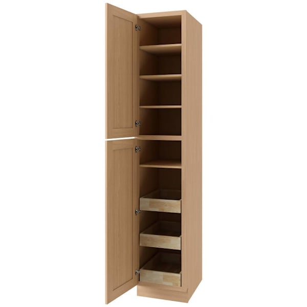 CNC Cabinetry Luxor 2 Single Left Door Cabinet, 3 Pull Out, 18"W x 96"H, Harvest