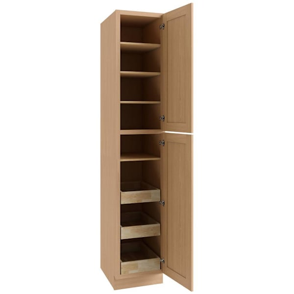 CNC Cabinetry Luxor 2 Single Door Cabinet, 3 Pull Out, 18"W x 96"H, Harvest