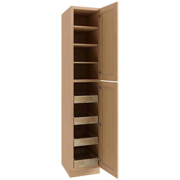 CNC Cabinetry Luxor 2 Single Door Cabinet, 4 Pull Out, 18"W x 96"H, Harvest