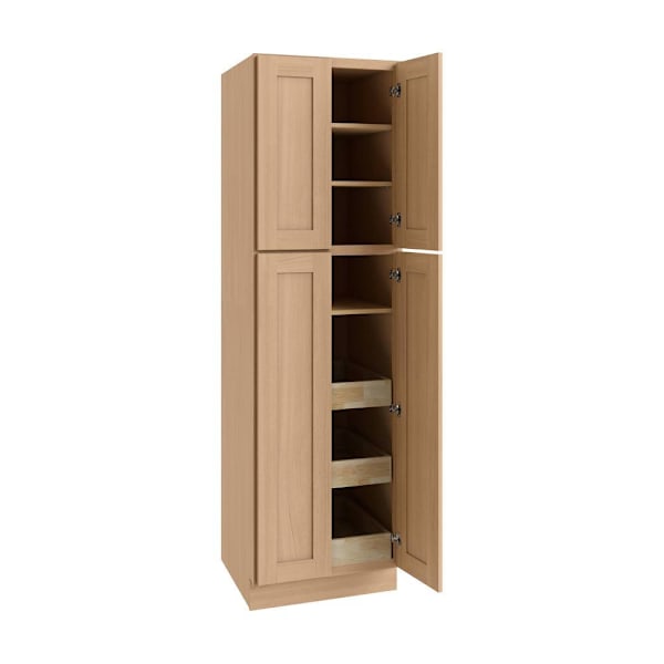 CNC Cabinetry Luxor 2 Single Door Cabinet, 3 Pull Out, 24"W x 90"H, Harvest