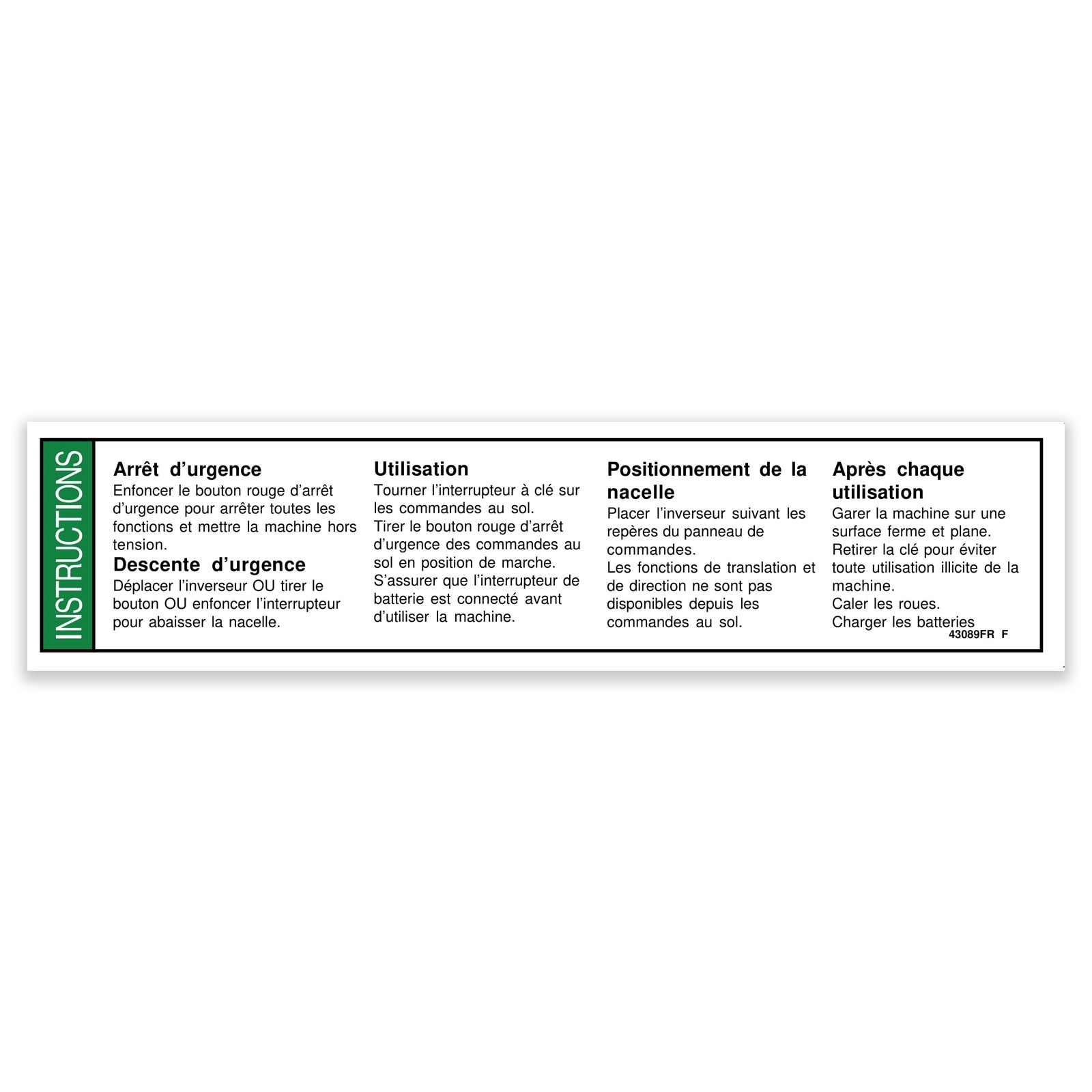 Genie Part # 43089FRGT – Decal, Instr-Oper, GCP