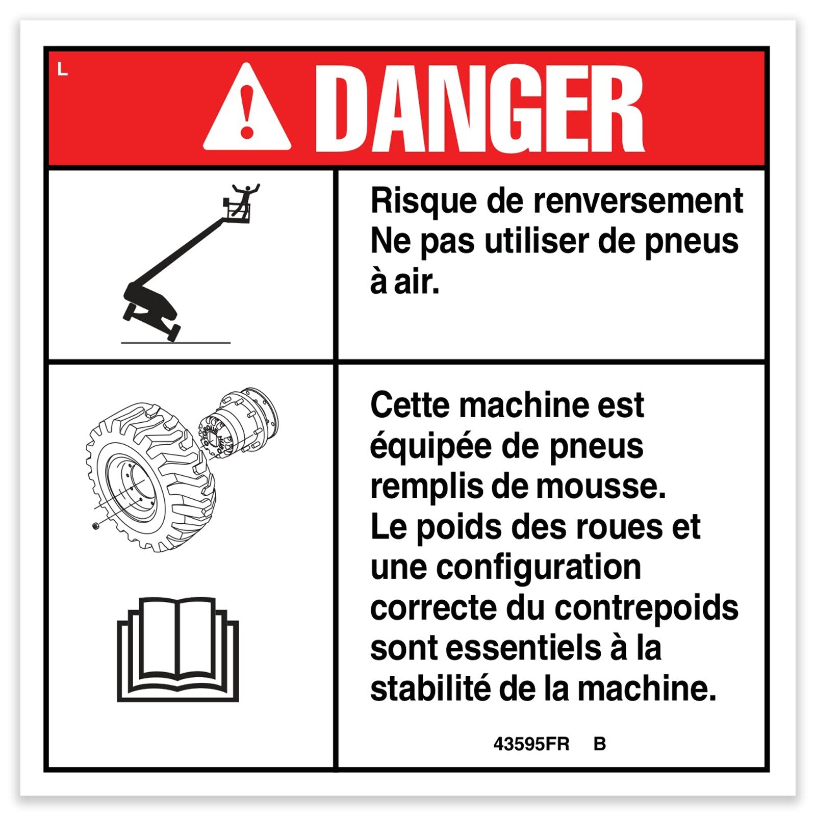 Genie Part # 43595FRGT – Decal, Danger, Tip-Over, Tires