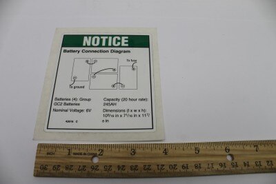 Genie Part # 43616GT – Decal, Notice, Battery Connect