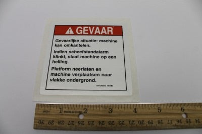 Genie Part # 44736DUGT – Decal, Danger, Tip-Over, Tilt