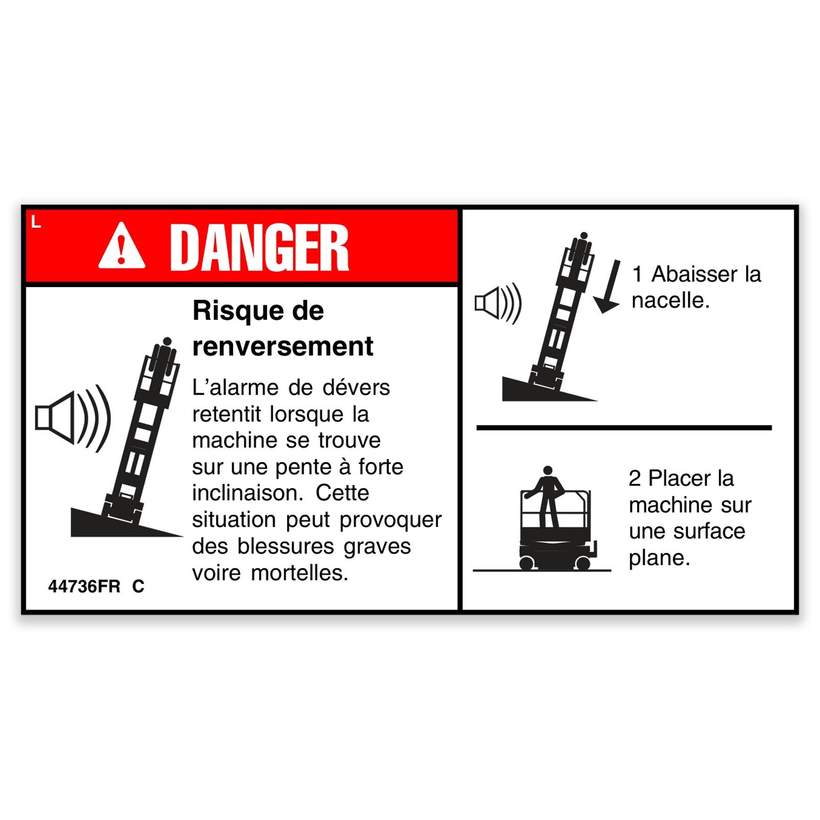 Genie Part # 44736FRGT – Decal, Danger, Tip-Over, Tilt
