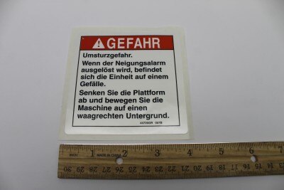 Genie Part # 44736GRGT – Decal, Danger, Tip-Over, Tilt