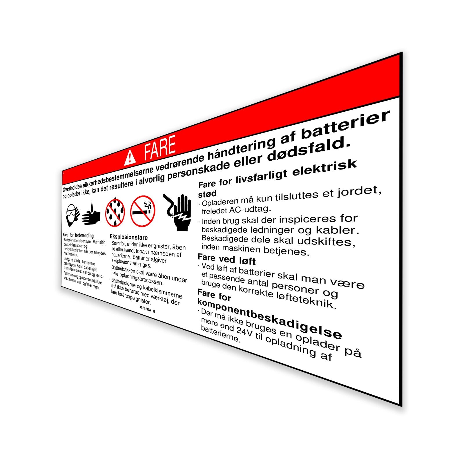 Genie Part # 46262DAGT – Decal, Danger, Battery Safety