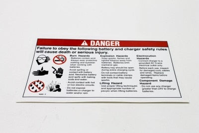 Genie Part # 46262GT – Decal, Danger, Battery Safety