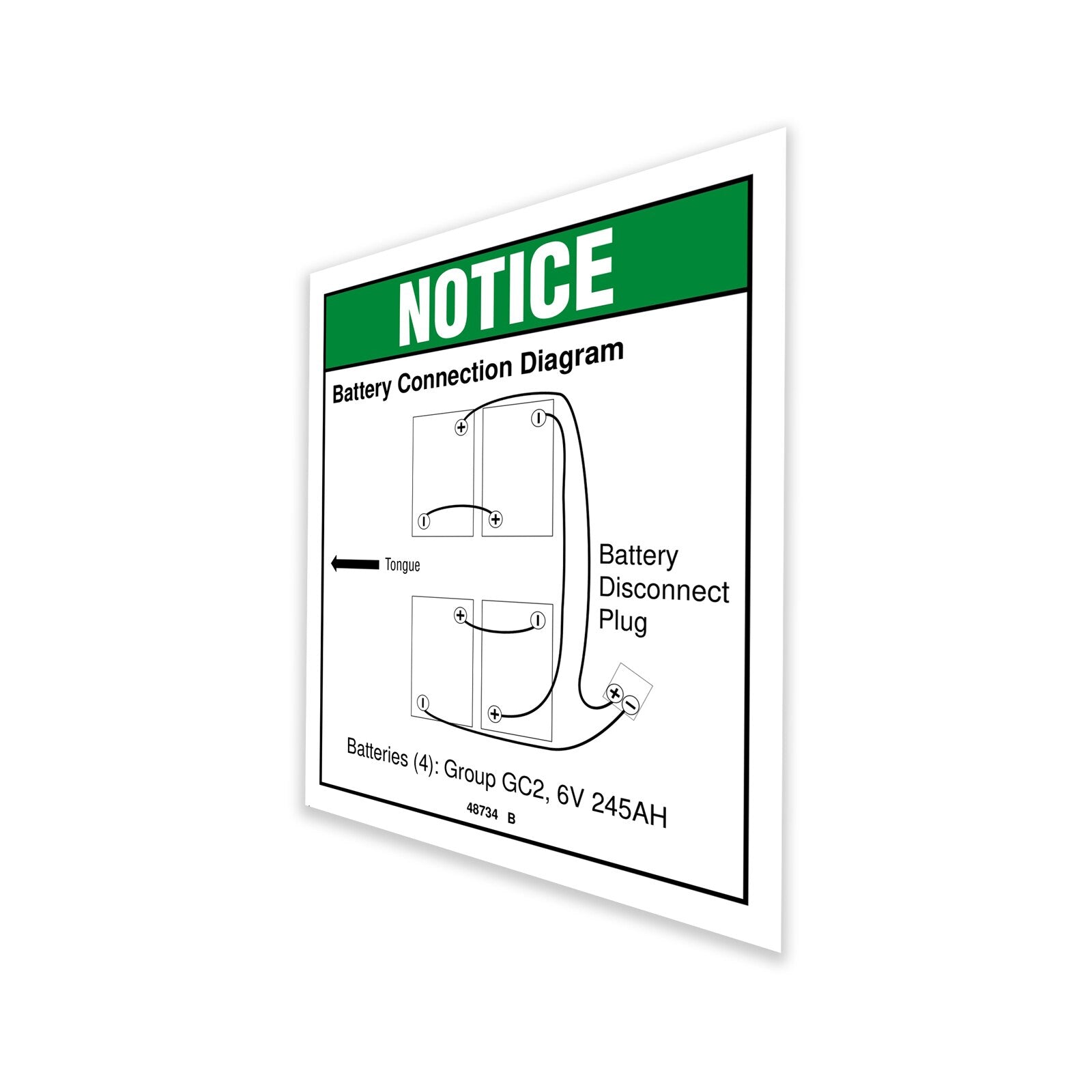 Genie Part # 48734GT – Decal, Notice, Battery Connect