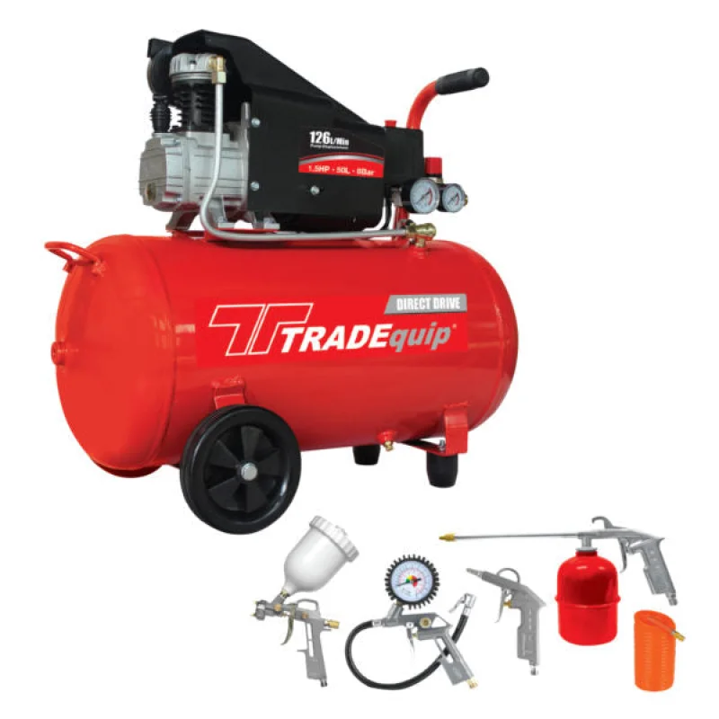 50L DIRECT DRIVE AIR COMPRESSOR WITH 5 PIECE AIRTOOL KIT